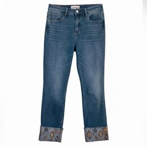 Driftwood Colette Straight Cropped Jeans With Embroidery On Cuffs Size 26 EUC!